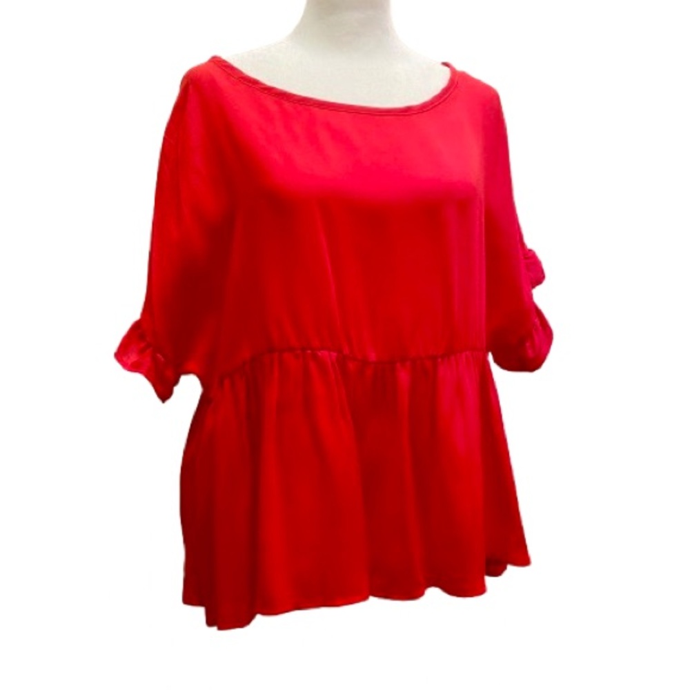 NEW Trendy & Flowy Red Chiffon Ruffle Tunic – Lightweight & Cool for Summer, Lg